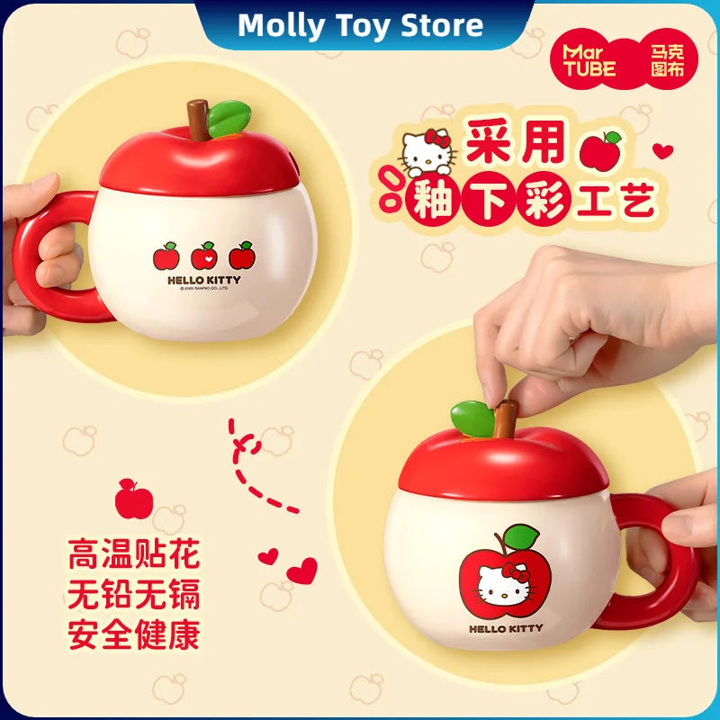 Hellokitty Character Peripheral Apple Ceramic Mugs Large Capacity With Lid And Spoon Cute Mug Cup Anime Themed Milk Water Cups