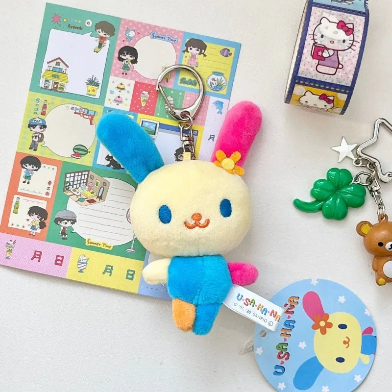 Sanrios cute hello kitty Usahana plush Keychain Rabbit Bunny Keyring Kawaii my melody bag Pendant Cartoon Doll Toy Girl's Gift