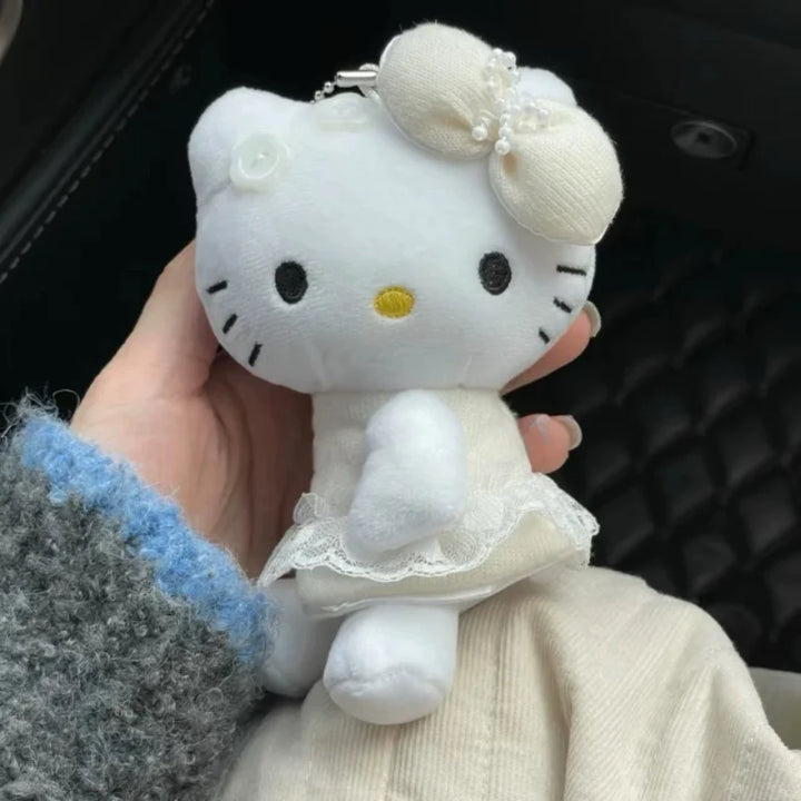 10cm Retro Sanrio Kawaii Hello Kitty White Moonlight Sits Ballet  Series Plush Backpack Pendant  Doll Cute Keychain Girls Gift