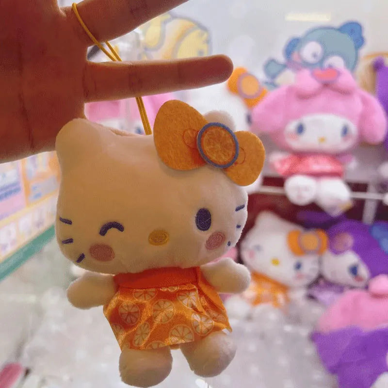 Kawaii Sanrio Hello Kitty Plush Toys Keychain Cartoon Fruit Series Orange Backpack Pendant Doll Girls Birthday Gift Accessories