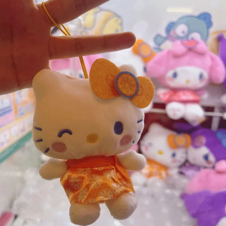 Kawaii Sanrio Hello Kitty Plush Toys Keychain Cartoon Fruit Series Orange Backpack Pendant Doll Girls Birthday Gift Accessories
