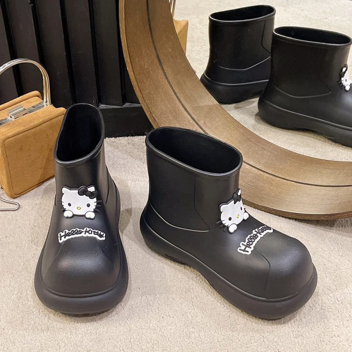 Kawaii Hellokitty Periphery Rain Shoes Cartoon Cute Wear Boots Outside Waterproof Rain Shoes New Versatile Student Thick Bottom