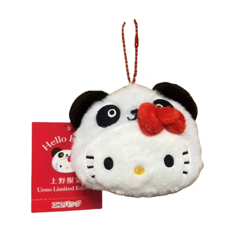7Cm Sanrio Hello Kitty Plush Toy Doll Backpack Keychain Ueno panda headgear series Kawaii Cartoon  Creative Bag Decorations Gift