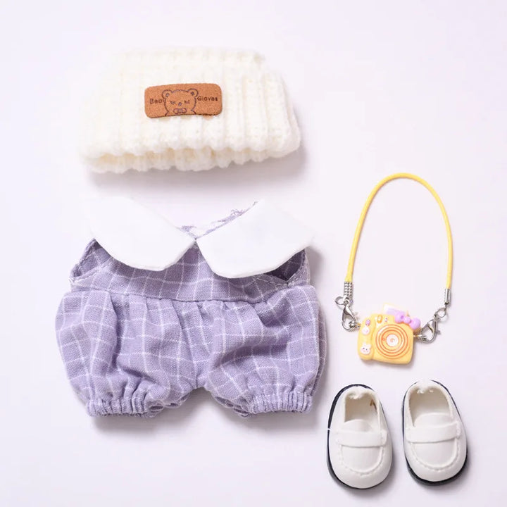 Labubu doll clothes Checkered Overalls 15/17cm Plush Doll'S Clothes Replacement Labubu I II Idol Dolls Sitting Party Accessories