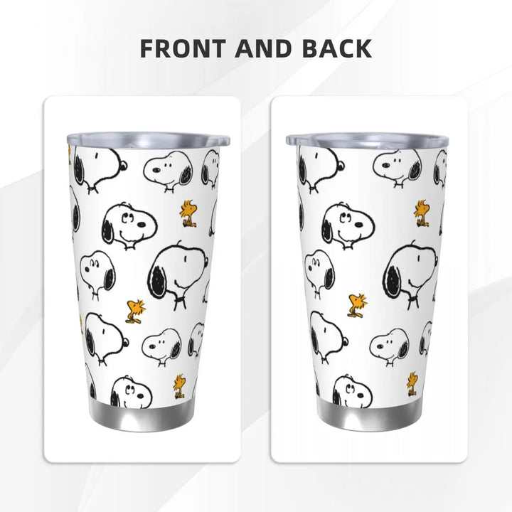 Snoopy & Woodstock Pattern Tumbler Vacuum Insulated Thermal Cup Stainless Steel Car Mug Water Bottle, 20oz