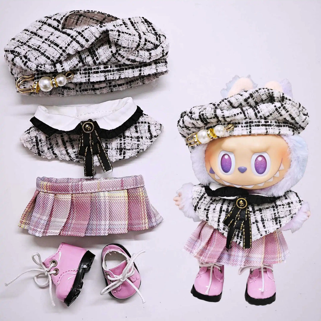 Labubu 1-3 Gen Doll Clothes Cape Tweed Style Outfit Set Elegant Plush Costumes for 15cm/17cm Vinyl Dolls Gift for Labubus Fan