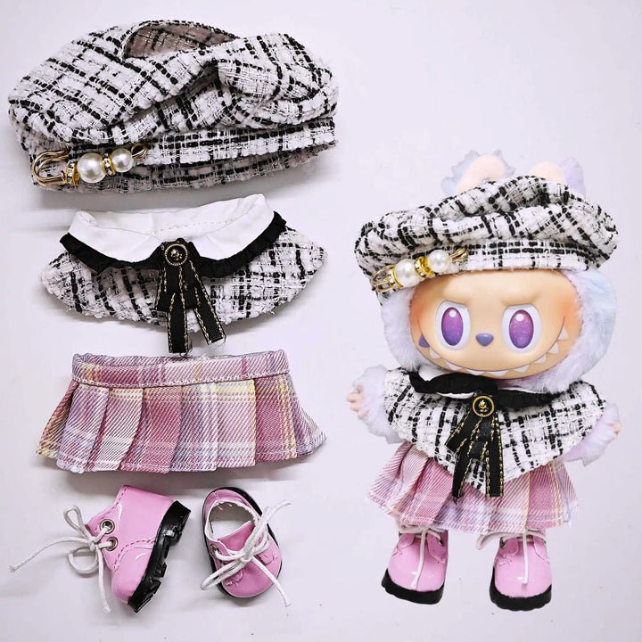Labubu 1-3 Gen Doll Clothes Cape Tweed Style Outfit Set Elegant Plush Costumes for 15cm/17cm Vinyl Dolls Gift for Labubus Fan
