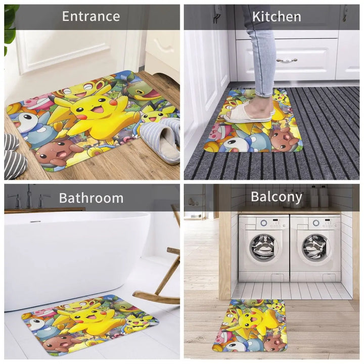 Cute Cartoon Manga Poke-Mon Memory Foam Bathroom Rugs Ultra Soft Non-Slip Pokemon Carpet Bath Mat Water Absorbent for Entrance