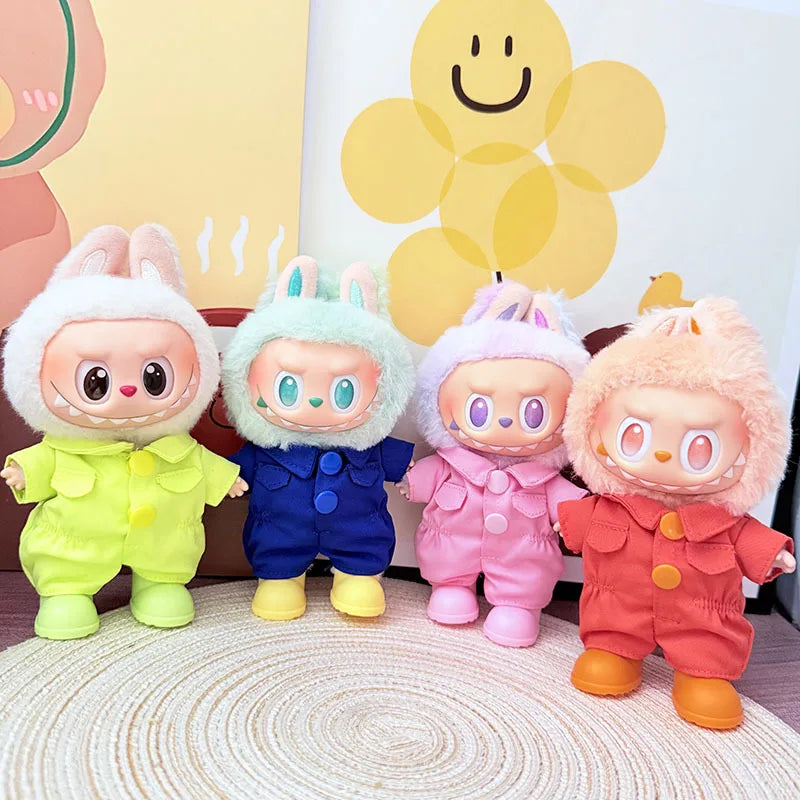 Fashion 17cm Labubu 1st/2nd/3rd Gen Cute Bunny Outfits Pink Bow Set Colorful Cargo Onesie Shoes Sitting Party Doll Clothes