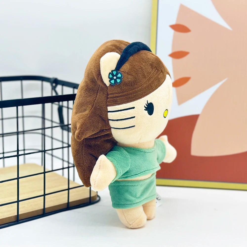 24cm Ariana Grande Hello Kitty Plush Doll with Green Dress Set Plush Doll Figure Stuffed Toys Cute Boys Girls Fans Collect Gift