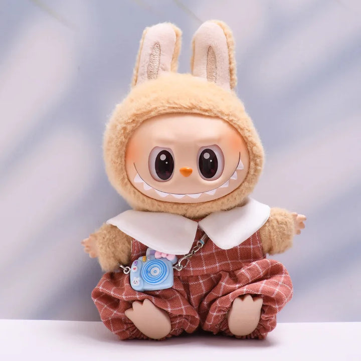 Labubu doll clothes Checkered Overalls 15/17cm Plush Doll'S Clothes Replacement Labubu I II Idol Dolls Sitting Party Accessories