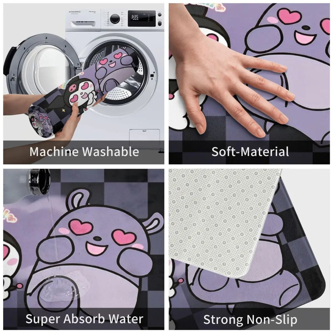Happy Cartoon Kuromi Baku Memory Foam Bath Mat Rug Non-Slip Ultra Soft Bathroom Floor Rugs Carpet For Bath Shower Tub