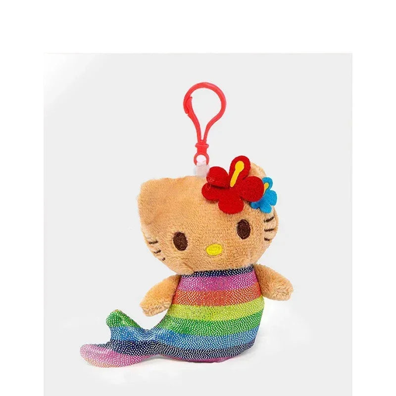 Anime Sanrio Hello Kitty Kuromi Plush Dolls Filled Keychain Dark Skin Hawaiian Series Cartoon Plush Toys Bag Pendant Charms