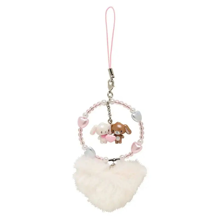 Sugarbunnies Strap Phone Keychain Fluffy Heart Shirousa Kurousa Bunny Cute Kawaii Keychains Mascot Keyholder Small Gift