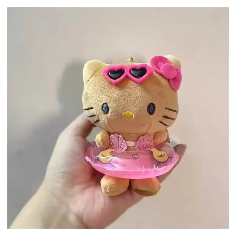 NEW Sanrio Hawaiian Surfboard Swimming Series Hello Kitty Plush Doll  Keychain Black skin Cartoon Toy Pendant Cute Birthday Gift