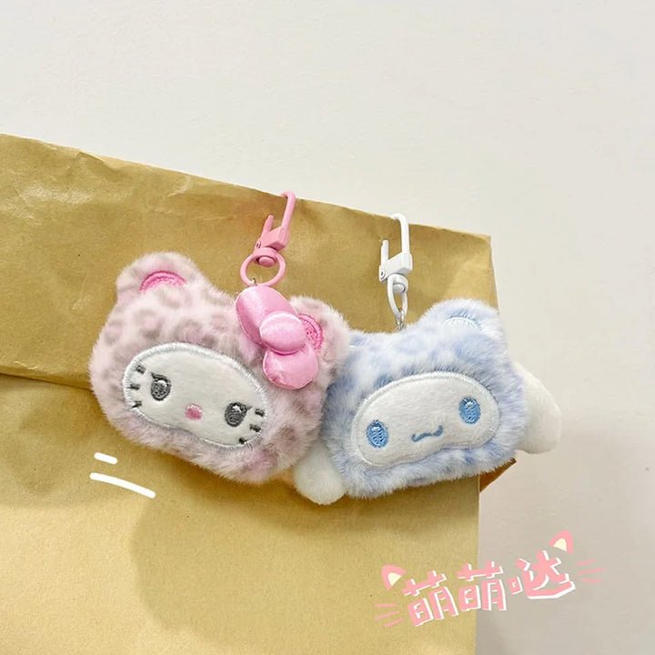 Sanrio Hello Kitty Leopard Print Cinnamoroll Plush Toy Backpack Pendant Cartoon Couple Keychain Accessories Friend Birthday Gift