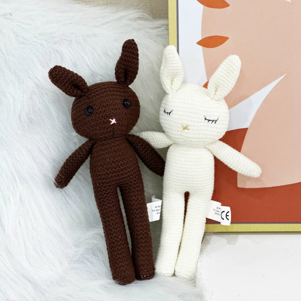 26cm Handmade Knitted Rabbit Doll Kawaii Baby Soothing Toy Mini Cuddle Doll Newborn Baby Early Educational Toy