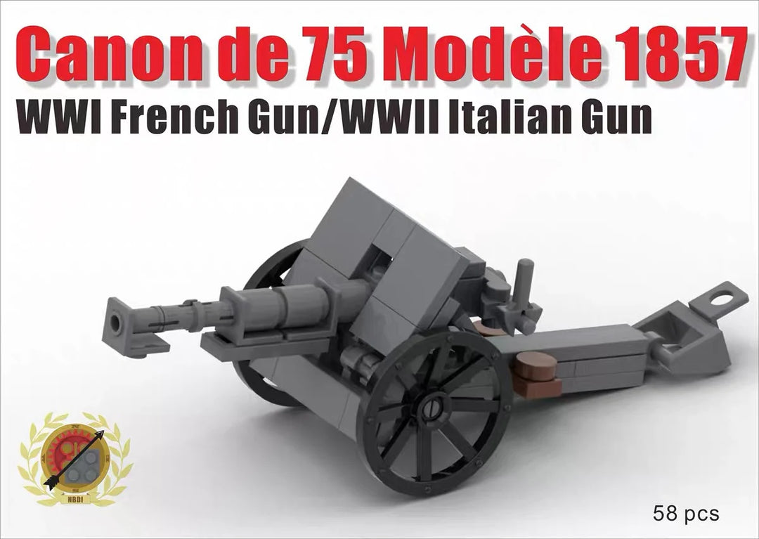 WWII Building Blocks Military Napoleon Gun Front Loaded Gun Retro M1875 Field Gun Building Block Model Weapon Accessories Toys