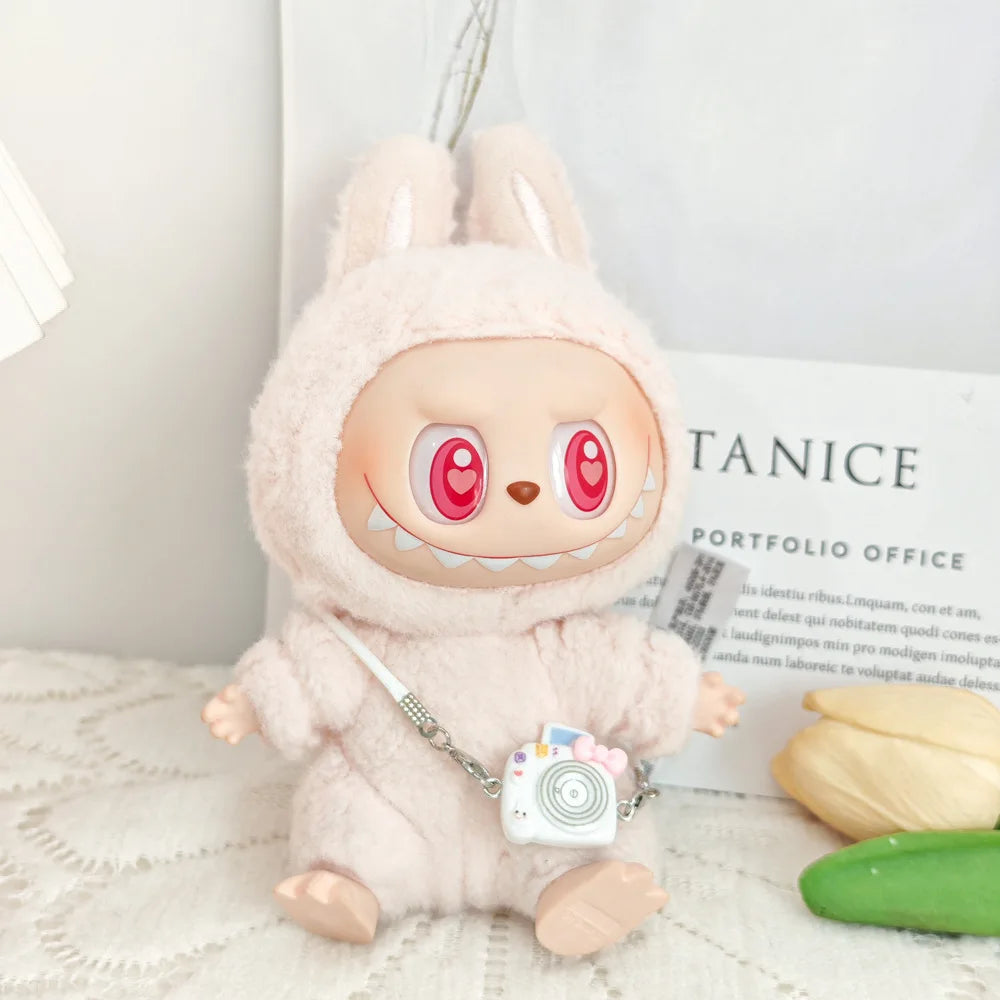 15cm/17cm Cute Mini Plush Doll Costume Dress Up Cute Sweetheart Strap Pants Accessories Straw Hat Camera Sitting Party DIY Gift