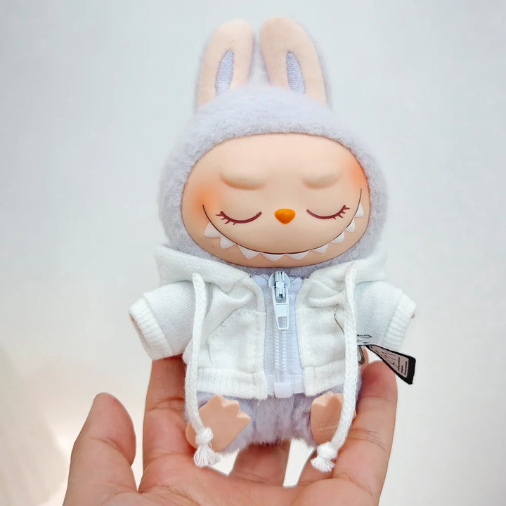 15/17cm Labubu Doll Clothes 1st/2nd/3rd Gen Fit Mr. Black Bear Hoodie Set with Headphone Plush Toy Outfits Halloween Decor