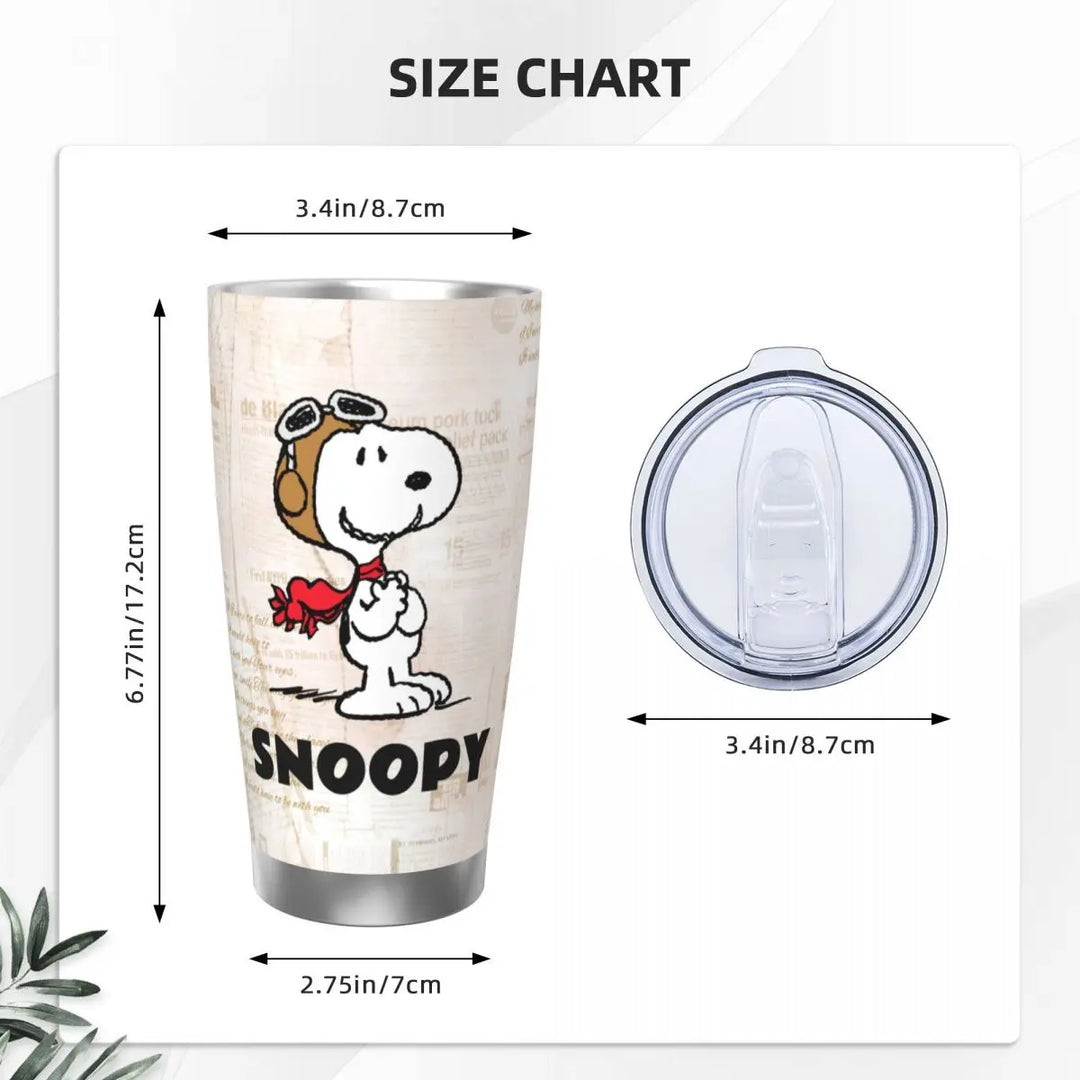 Peanuts Snoopy Flying Ace Insulated Tumbler with Lid Stainless Steel Coffee Mugs Office Home Thermos Bottle Cups, 20oz