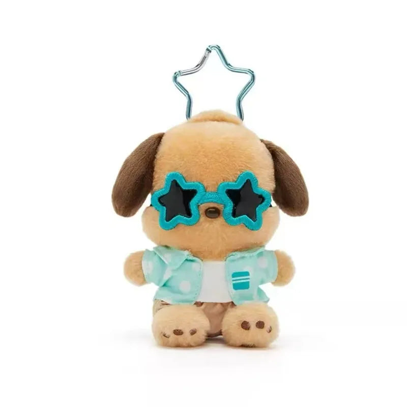 Kawaii Sanrio Black Skin Hawaiian Sunglasses Hello Kitty Cinnamoroll Plush Doll Bags Pendant Keychain Decoration Birthday Gift