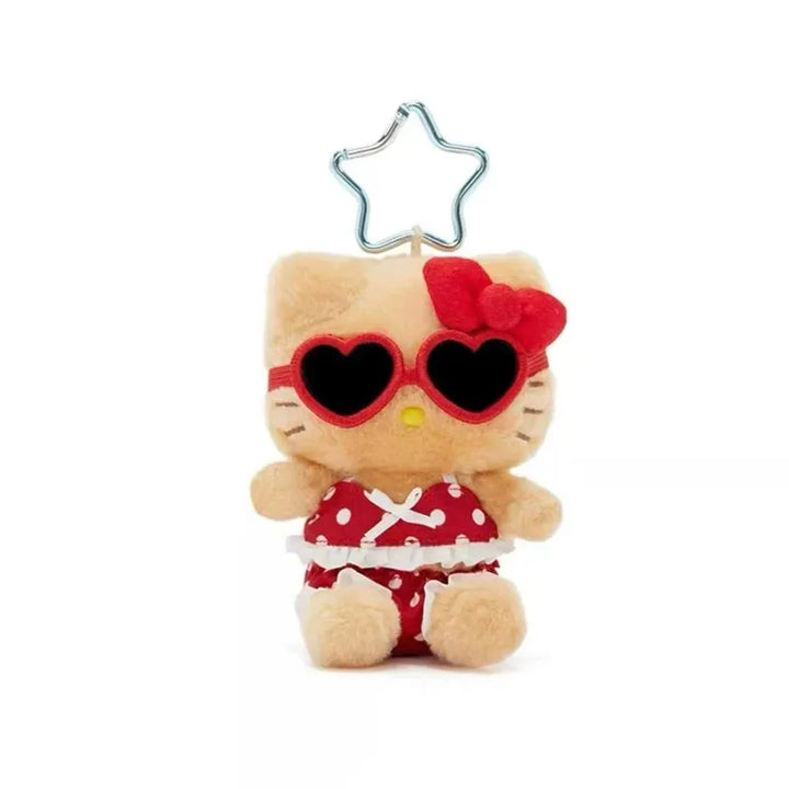 Kawaii Sanrio Black Skin Hawaiian Sunglasses Hello Kitty Cinnamoroll Plush Doll Bags Pendant Keychain Decoration Birthday Gift