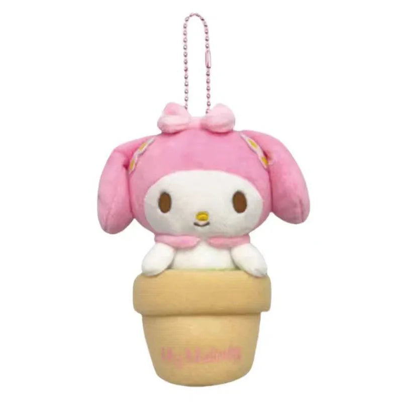 Kawaii Sanrio Hello Kitty My Melody Flower Pot Doll Plush Toys Backpack Keychain Coin Purse Wallet Girl Birthday Creative Gift