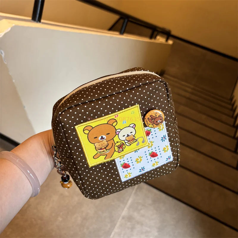 Kawaii Cute Bear Rilakkumas Cosmetic Bag Cartoon Cute Large-Capacity Portable Polaroid Storage Bag  Travel Bag Storage Artifact