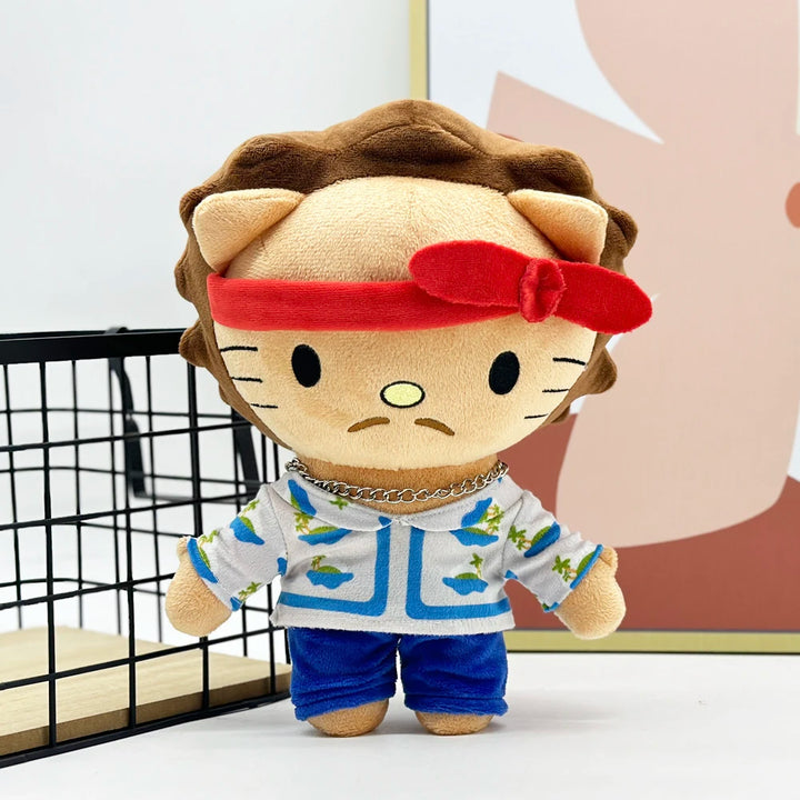 26cm Bruno Mars Hello Kitty Red Headscarf Girl With White Clothes and Blue Pants Plush Doll Figure Stuffed Toys Children Birthda
