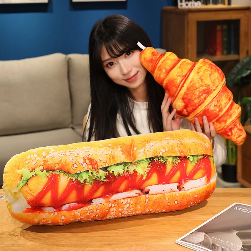 BakeryFun Plush Toys Hotdog Croissant Baguette Twist Bread Pillows Simulated Pastry Cushion Creative Gifts for Girls Room Decor