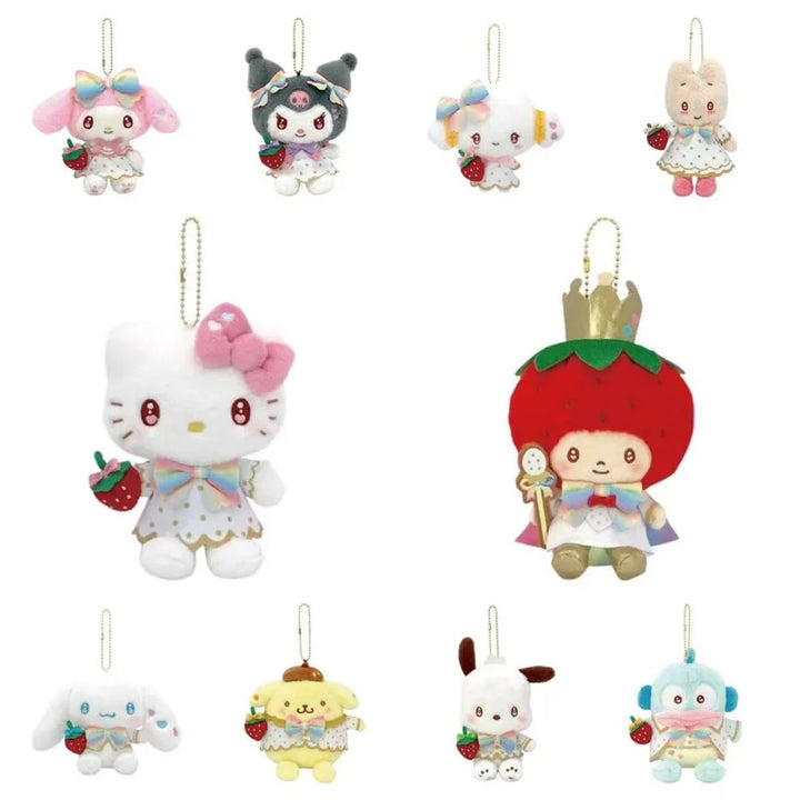 Kawaii Sanrio Hello Kitty Marrongcream Plush Toys Keychain 50Th Anniversary Strawberry News Series Kuromi Backpack Pendant Gift
