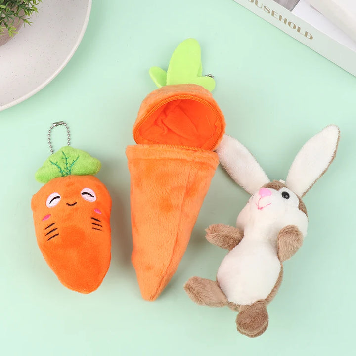 Mini Cute Rabbit In Carrot Plush Toys Keychain Anime Brown Lop Eared Bunny Pendant Stuffed Doll Gift