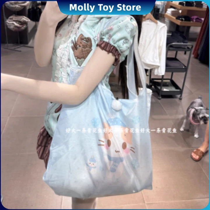 My Melody Sugarbunnies Masyumaro Shopping Bag Cartoon Cute Storage Bag Collapsible Handbag Shoulder Bag Lunch Bag Shopping Bag