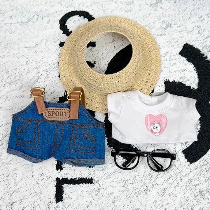 Labubu 1-3 Gen Doll Outfits "High Energy Ahead" T-Shirt + Overalls Set Hat & Accessories Included Cool Plush Pendant Clothes