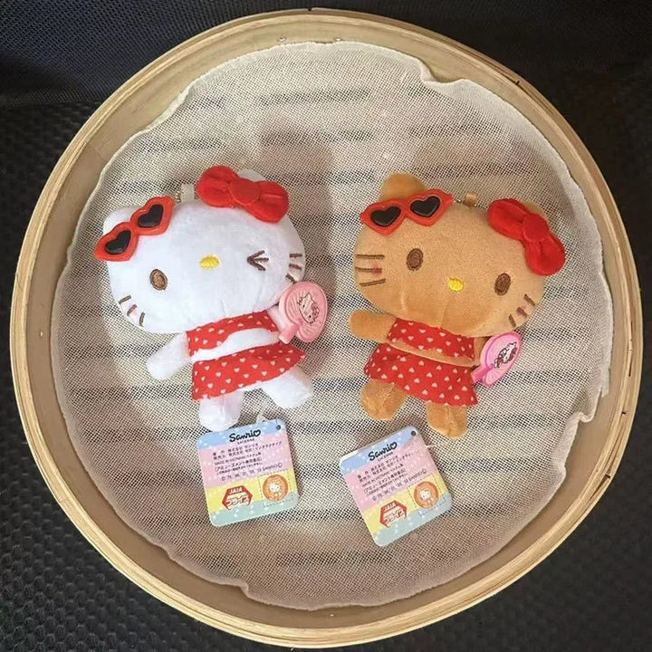 Sanrios Keychain black skin Hawaiian Hello Kitty Plush KeyChain Swim summer bikini plush bag Pendant Backpack Birthday Gift