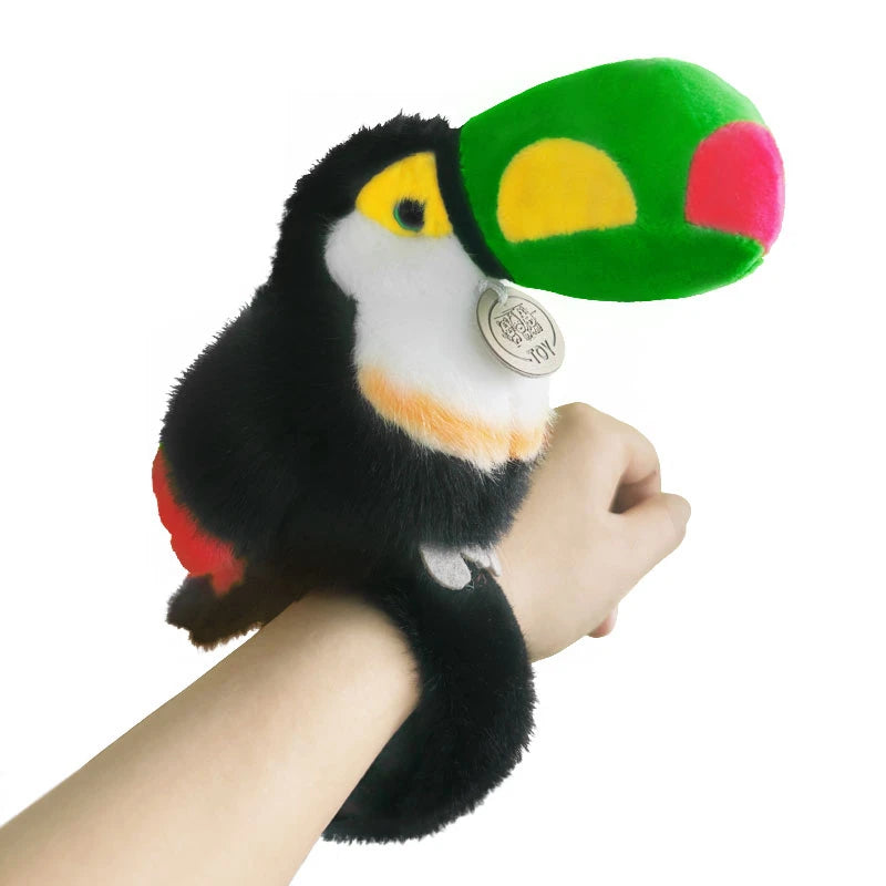 Toucan Key Ring Holder Stuffed Bird Parrot Bracelet Slap Band Plush Toys Pelican Sitting Soft Dolls Functional Gifts Bag Pendant