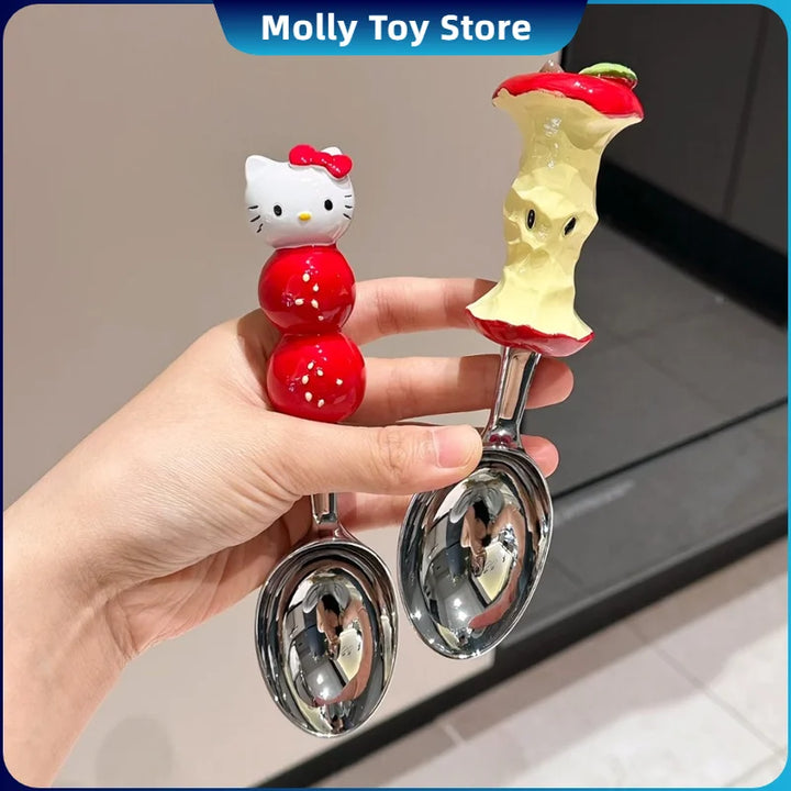 Kawaii Hellokitty Apple Core Stainless Steel Fruit Spoon Ice Cream Watermelon Spoon Cartoon Creative Soup Rice Spoon Household