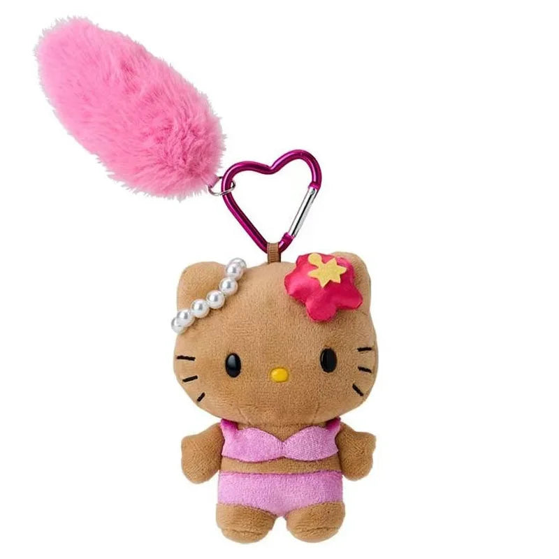 Kawaii Sanrio Black Skin Hello Kitty Leopard Pattern Long Legs Plush Toys Backpack Pendant Keychain Doll Girls Birthday Gift