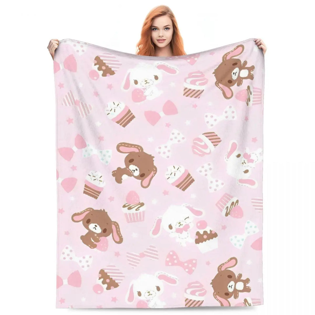 Cartoon Sugarbunnies Flannel Throw Blanket Blanket for Sofa Couch Super Warm Plush Thin Quilt