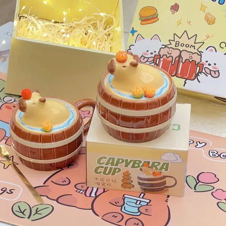 Kawaii Capybara Character Peripheral Ceramic Mug Cartoon Cute High-Capacity Milk Water Cup Festive Gifts Party Decorations Gift