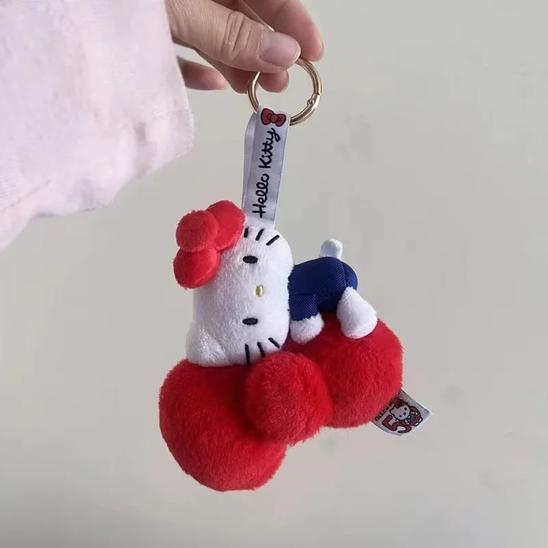 Kawaii Sanrio 50th Anniversary Plush Keychain Red Bow Cartoon Hello Kitty Pendant Keyring bowknot Backpack Decoration girl Gift