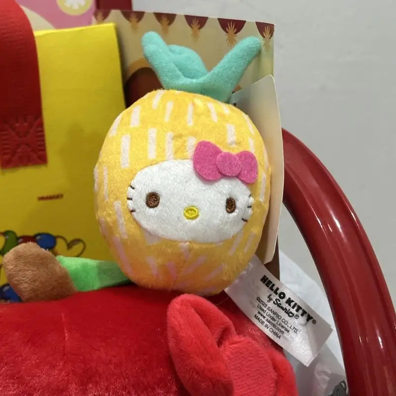 Kawaii Sanrio Hello Kitty Pineapple Backpack Keychain Plush Toys Fruit Accessories Doll Anime Girlfriend Birthday Creative Gift