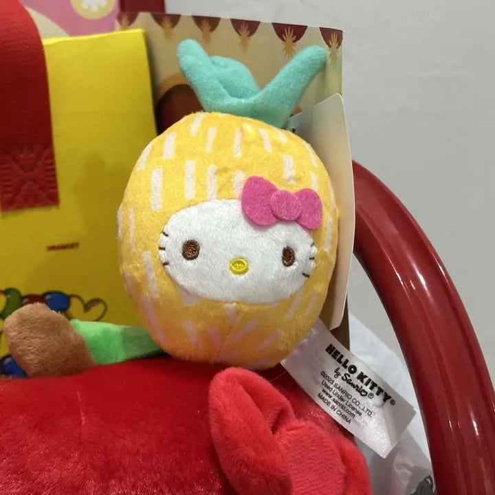Kawaii Sanrio Hello Kitty Pineapple Backpack Keychain Plush Toys Fruit Accessories Doll Anime Girlfriend Birthday Creative Gift