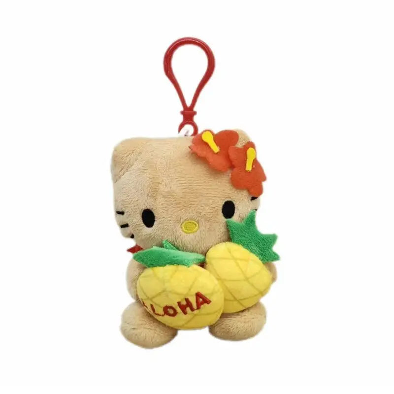 Sanrio Kawaii Cartoon Hawaiian Pineapple Black Skin Hello Kitty Plush Toys Pendant Keychain Accessories Friends Holiday Gifts