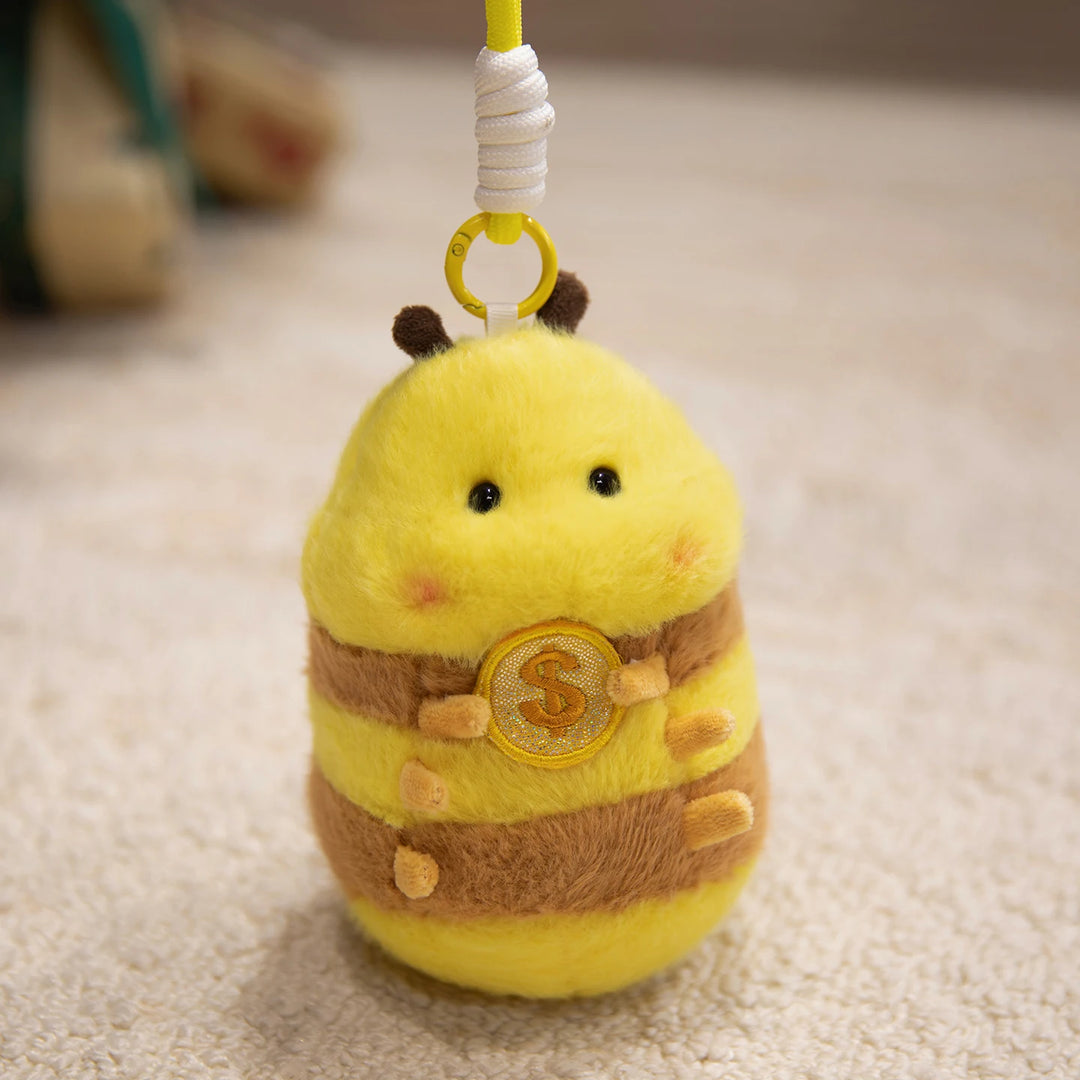 Cute Bee Plush Doll Bee Holding Gold Coins Plush Toy Bee Duck Pendant Key Chain Soft Stuffed Animal Bee Kid Birthday Xmas Gift