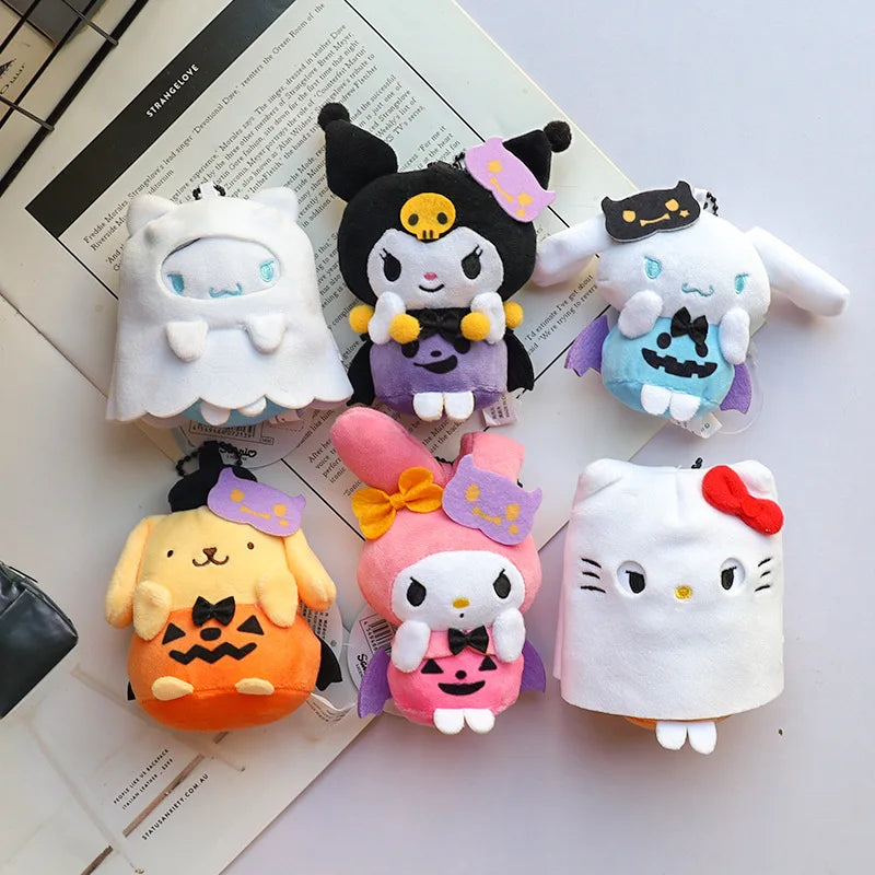 Halloween Sanrio Dress Ghost  Kuromi plush toy keychain Pom Pom Purin Stuffed Toy cartoon Hello Kitty My Melody Bag Accessories