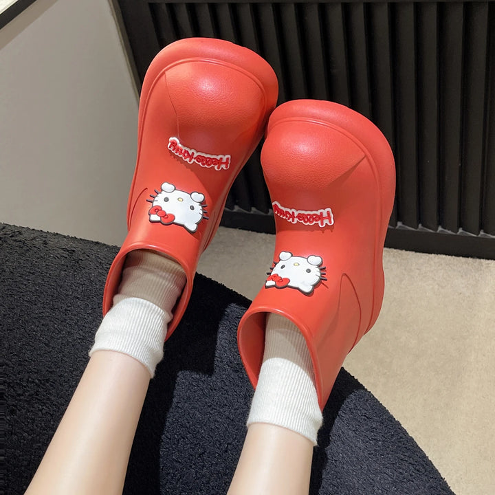 Kawaii Hellokitty Periphery Rain Shoes Cartoon Cute Wear Boots Outside Waterproof Rain Shoes New Versatile Student Thick Bottom