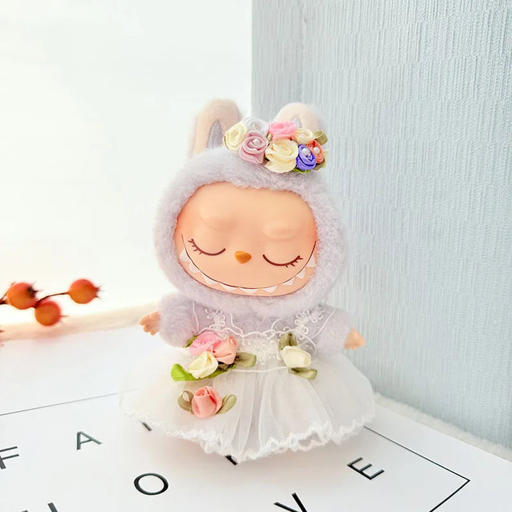 15/17cm Vinyl Plush Doll Clothes Labubu Pendant Lucky Purple Bow Dress Labubu V1/V2/V3 Clothes Accessories