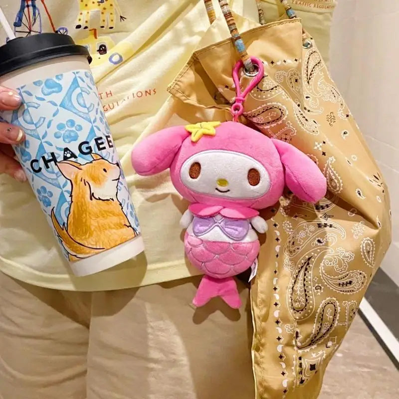 Sanrio My Melody Plush Toy Kawaii Cartoon Mermaid Keychain Soft Stuffed Doll Backpack Pendant Accessories Children Birthday Gift